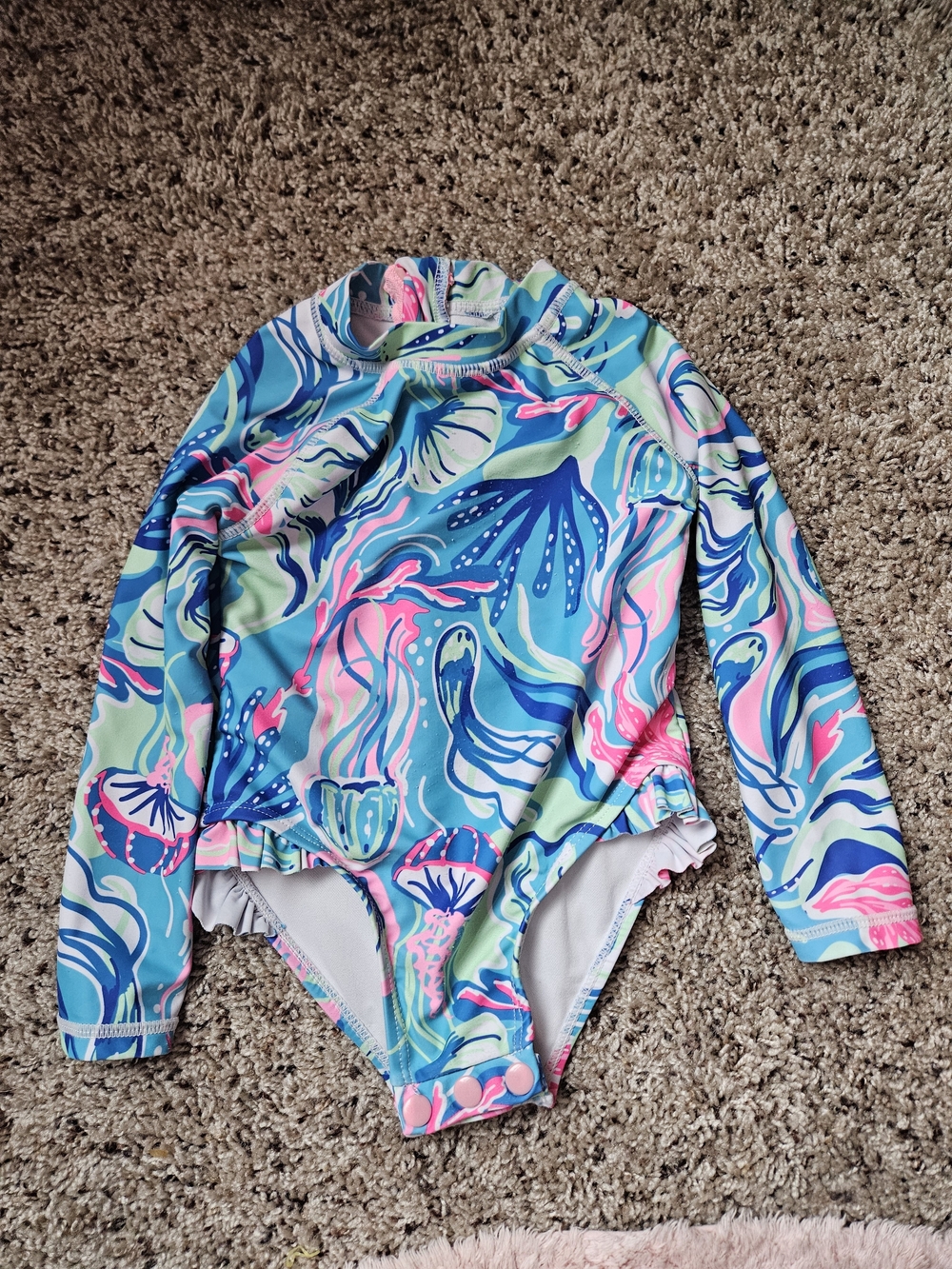 Tommy Bahama Kids Long-Sleeve One-Piece Swimsuit - Blue, Pink, Green